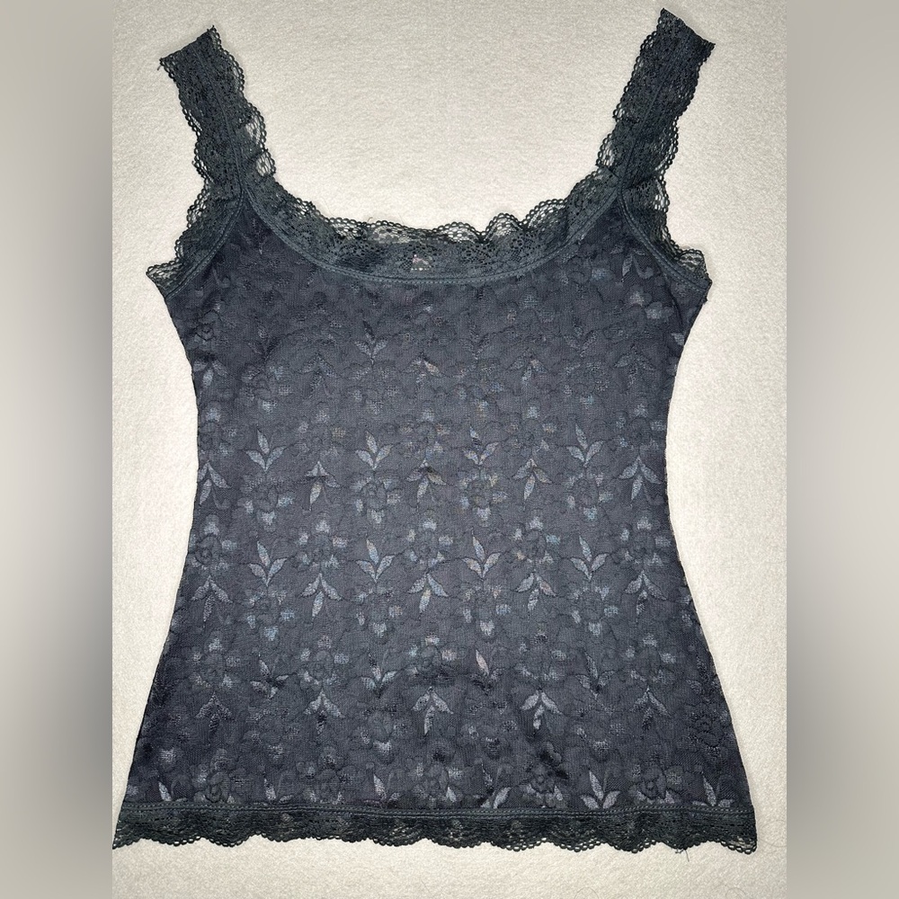 Black Fuchsia Secret Lace Lace-Trimmed Camisole Dark Gray Tank Top Coquette Girl